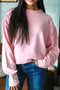 Horizontal Ribbed Textured Exposed Seam Long Sleeve Top
