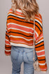 Horizontal Stripe Drop Shoulder Cropped Rib Trim Pullover Sweater