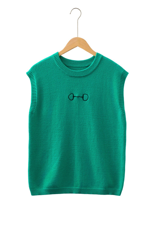 Horse Bit Graphic Short Sleeve Knit Sweater