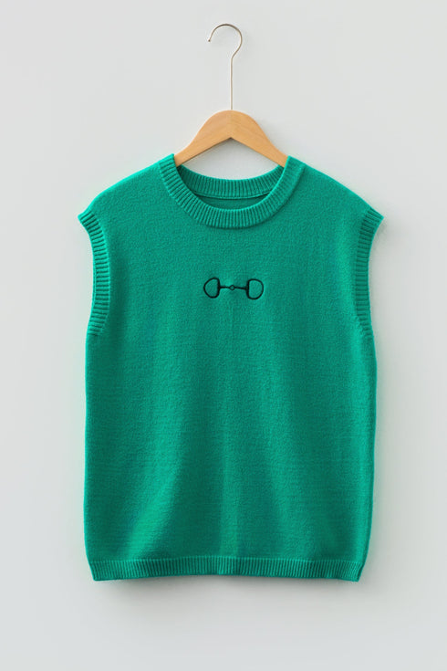 Horse Bit Graphic Short Sleeve Knit Sweater