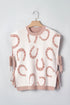Horse Shoe Western Print Tied Side Short Sleeve Sweater