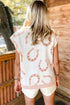 Horse Shoe Western Print Tied Side Short Sleeve Sweater