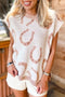 Horse Shoe Western Print Tied Side Short Sleeve Sweater