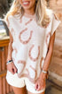 Horse Shoe Western Print Tied Side Short Sleeve Sweater