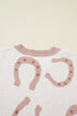 Horse Shoe Western Print Tied Side Short Sleeve Sweater