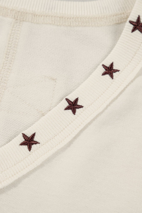 Horseshoe Embroidered Star Trim V Neck Loose Tank Top