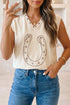 Horseshoe Embroidered Star Trim V Neck Loose Tank Top