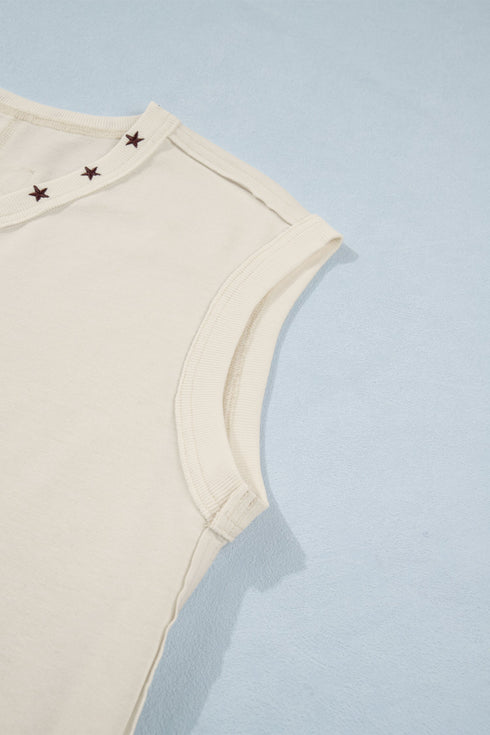 Horseshoe Embroidered Star Trim V Neck Loose Tank Top