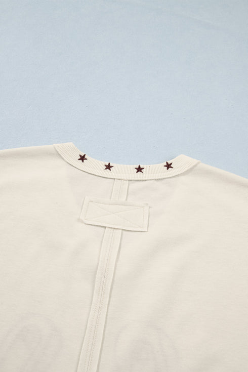Horseshoe Embroidered Star Trim V Neck Loose Tank Top