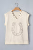 Horseshoe Embroidered Star Trim V Neck Loose Tank Top