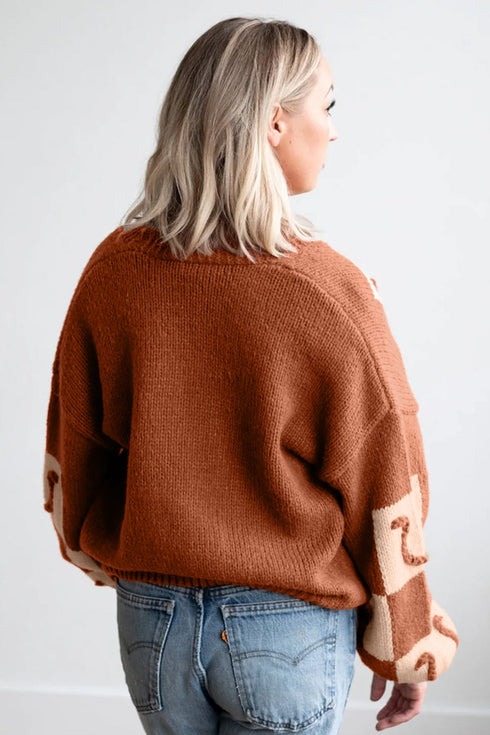 Horseshoe Plaid V Neck Button Front Cardigan