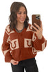 Horseshoe Plaid V Neck Button Front Cardigan