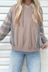 Houndstooth Contrast Sleeve Drawstring Pullover Hoodie