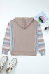 Houndstooth Contrast Sleeve Drawstring Pullover Hoodie