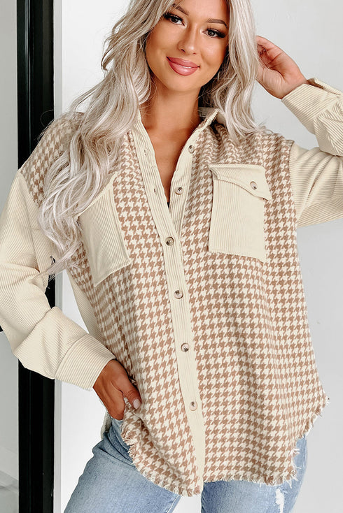 Houndstooth Corduroy Patchwork Flap Pocket Shirt Jacket