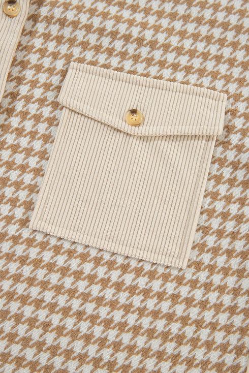 Houndstooth Corduroy Patchwork Flap Pocket Shirt Jacket