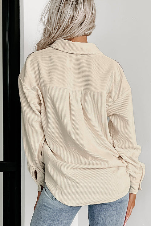 Houndstooth Corduroy Patchwork Flap Pocket Shirt Jacket