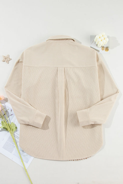 Houndstooth Corduroy Patchwork Flap Pocket Shirt Jacket
