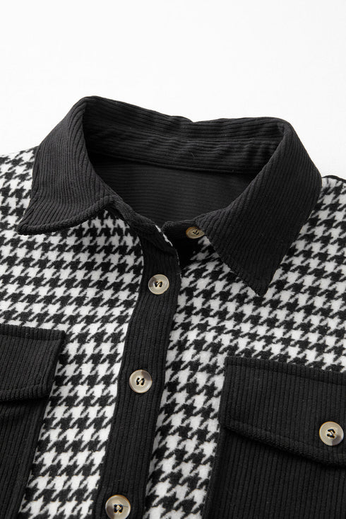 Houndstooth Corduroy Patchwork Flap Pocket Shirt Jacket