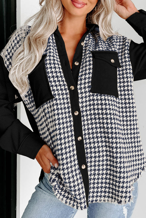 Houndstooth Corduroy Patchwork Flap Pocket Shirt Jacket