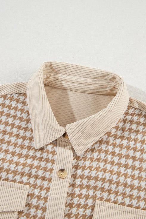 Houndstooth Corduroy Patchwork Flap Pocket Shirt Jacket