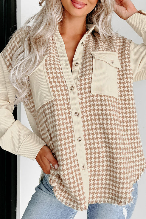 Houndstooth Corduroy Patchwork Flap Pocket Shirt Jacket