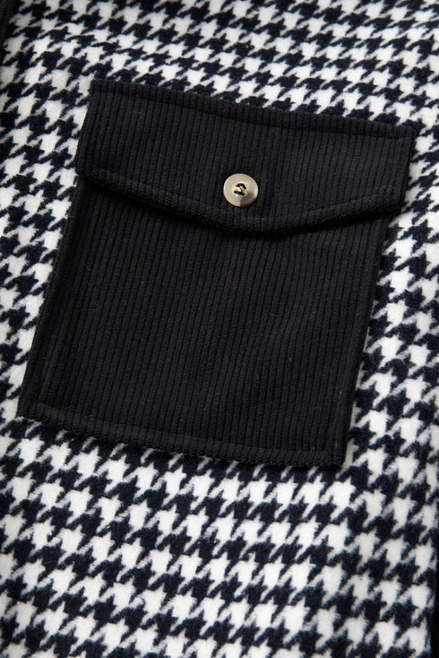 Houndstooth Corduroy Patchwork Flap Pocket Shirt Jacket