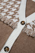 Houndstooth Fringe Detail Button Front Knit Cardigan