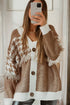 Houndstooth Fringe Detail Button Front Knit Cardigan