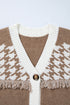 Houndstooth Fringe Detail Button Front Knit Cardigan