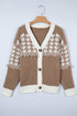 Houndstooth Fringe Detail Button Front Knit Cardigan