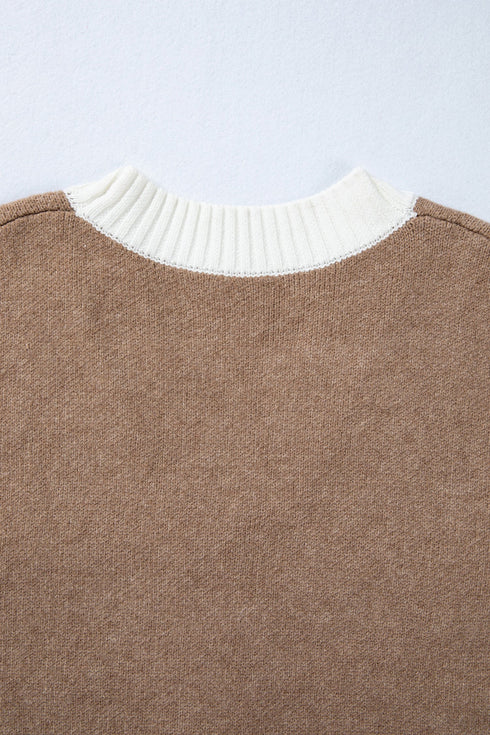 Houndstooth Fringe Detail Button Front Knit Cardigan