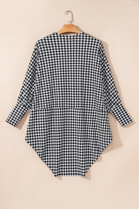 Houndstooth Pattern Oversized Batwing Sleeve Open Cardigan