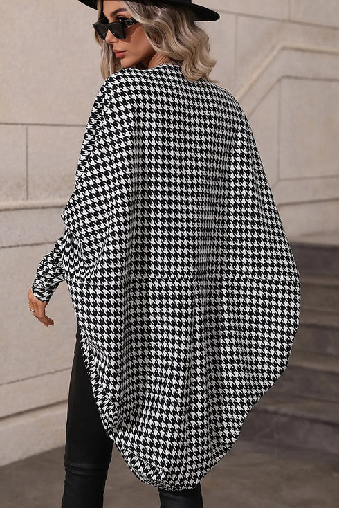 Houndstooth Pattern Oversized Batwing Sleeve Open Cardigan