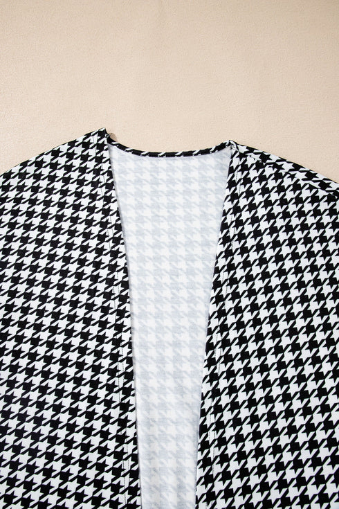 Houndstooth Pattern Oversized Batwing Sleeve Open Cardigan