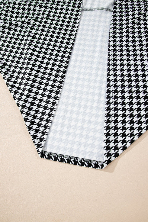 Houndstooth Pattern Oversized Batwing Sleeve Open Cardigan
