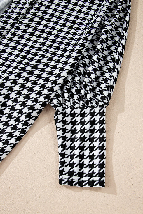 Houndstooth Pattern Oversized Batwing Sleeve Open Cardigan