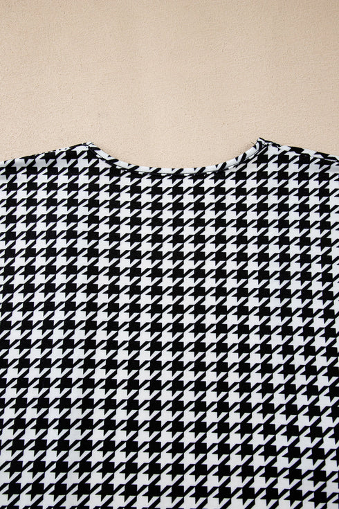 Houndstooth Pattern Oversized Batwing Sleeve Open Cardigan