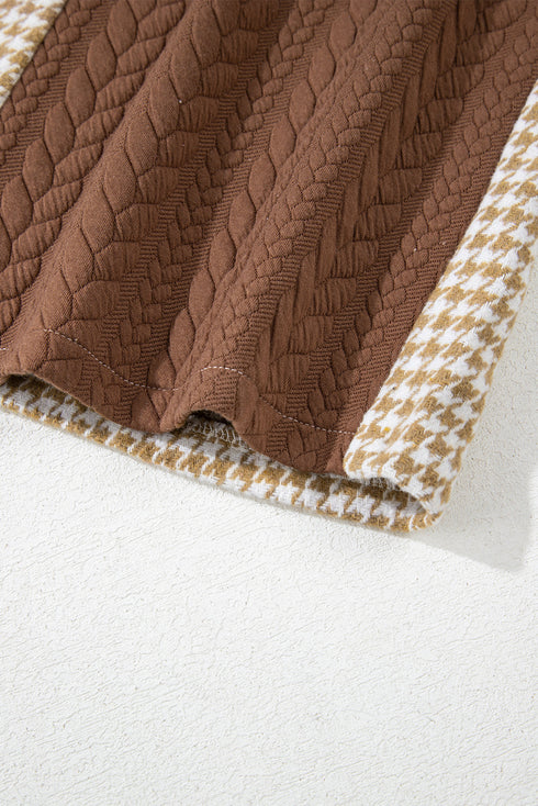 Houndstooth Patterned Textured Patchwork Loose Shacket Jackets