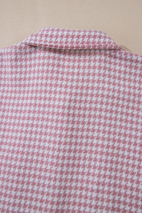 Houndstooth Patterned Textured Patchwork Loose Shacket Jackets
