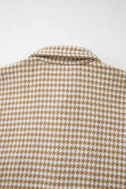 Houndstooth Patterned Textured Patchwork Loose Shacket Jackets
