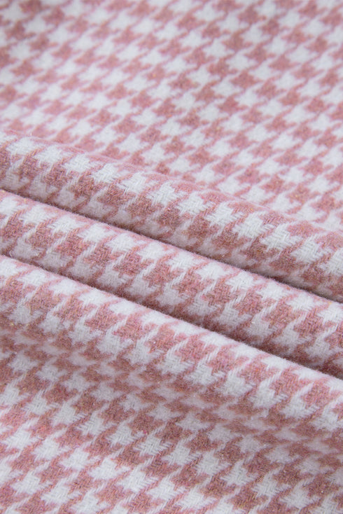 Houndstooth Patterned Textured Patchwork Loose Shacket Jackets