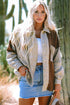 Houndstooth Patterned Textured Patchwork Loose Shacket Jackets