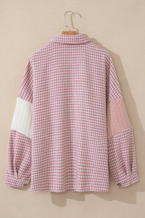 Houndstooth Patterned Textured Patchwork Loose Shacket Jackets