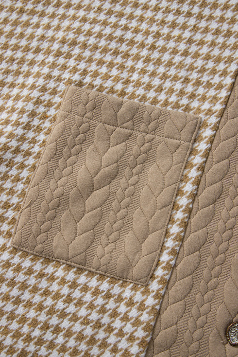 Houndstooth Patterned Textured Patchwork Loose Shacket Jackets