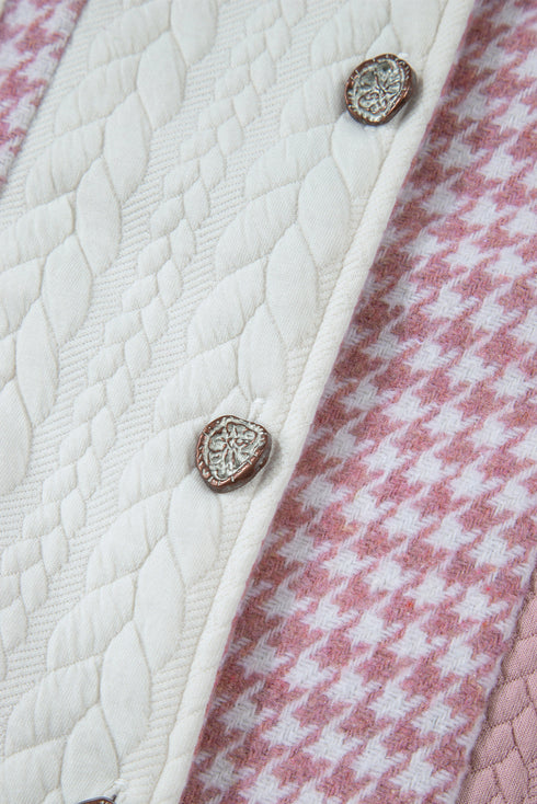 Houndstooth Patterned Textured Patchwork Loose Shacket Jackets