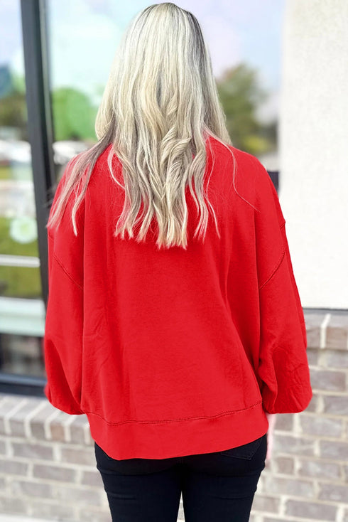 How Bout Them Dawgs Chenille Script Balloon Sleeve Drop Shoulder Sweatshirt