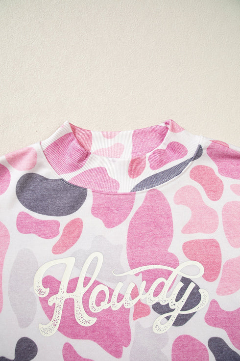 Howdy Camo Print Mock Neck Baggy Pullover Sweatshirt