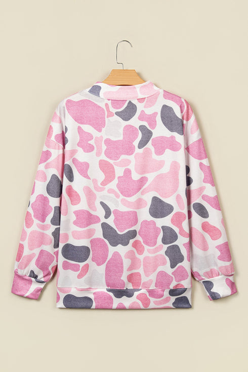 Howdy Camo Print Mock Neck Baggy Pullover Sweatshirt