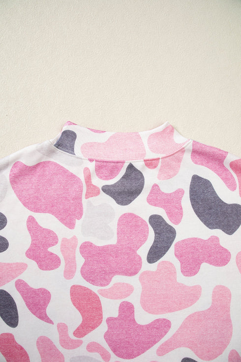 Howdy Camo Print Mock Neck Baggy Pullover Sweatshirt